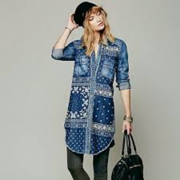 Free People Tops - Free People Westward Won Denim Tunic S 38" Bust